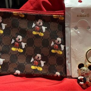 Mickey Mouse Brown and Red Pouch and keychain